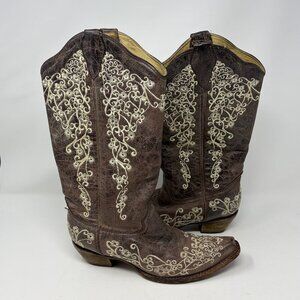 Corral Vintage women's western cowgirl boots 7.5 M embroidered brown snip toe